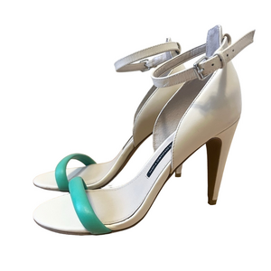 French Connection Leather Bone/Green Nanette Ankle Strap Dress Heels Women’s 7.5